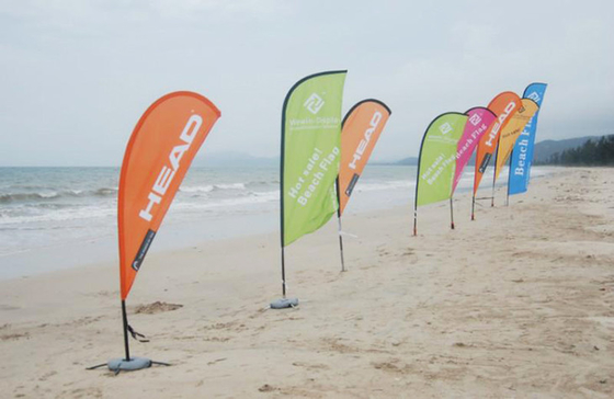 Fiberglass Poles Stainless Steel Base Flying Banner Teardrop / Feather / Square Beach Flag