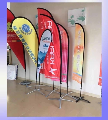 Fiberglass Poles Stainless Steel Base Flying Banner Teardrop / Feather / Square Beach Flag